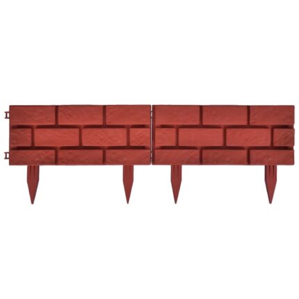 Set 11 piese de gard pentru peluza, vidaXL, Plastic, Rosu
