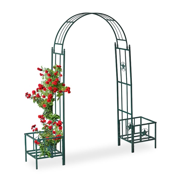Arcada metalica de gradina pentru flori cataratoare, 226 x 204 x 45 cm, metal, verde