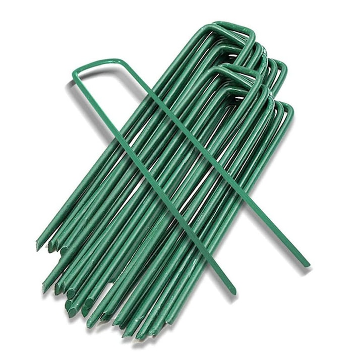 Tarusi de fixare a gazonului, Inox, Forma de U, Inaltime 150 mm, 50 buc, Verde