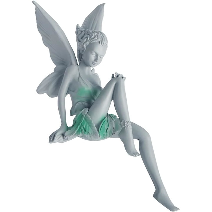 Statuie de gradina cu zana asezata, JeiibrZui, PVC, Gri, 15 x 5 x 5 cm