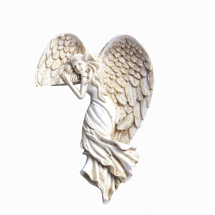 Statuie inger, pentru decorarea usii, Kaxyrooz, material rasina, 16x11x4.5cm, Alb