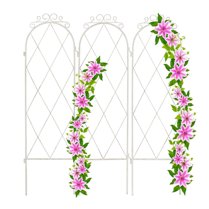 Arcada metalica pentru flori cataratoare, 3 piese, alb, 92 x 27, 5 x 1 cm