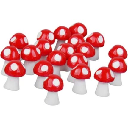 Set 20 ciuperci decorative pentur gradina, Rasina, Alb/Rosu