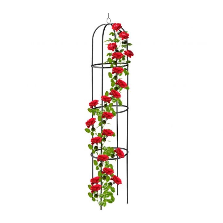Arcada pentru plante cataratoare si rosii, otel/plastic, Relaxdays, dimensiuni 190 x 40 cm, negru