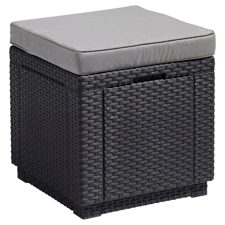 Cutie, pouf de gradina cu spatiu de depozitare, 59L, cu perna, grafit