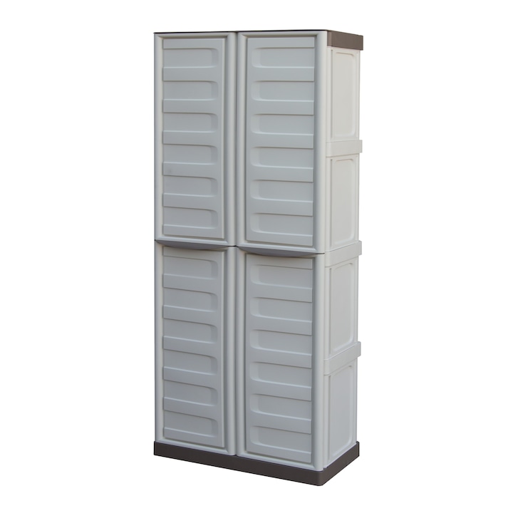 cu balamale de otel Dulap pentru gradina DacEnergy© PVC, compact, cu balamale de otel ,2 usi, 70 x 39 x 165 cm, 3 rafturi, gri