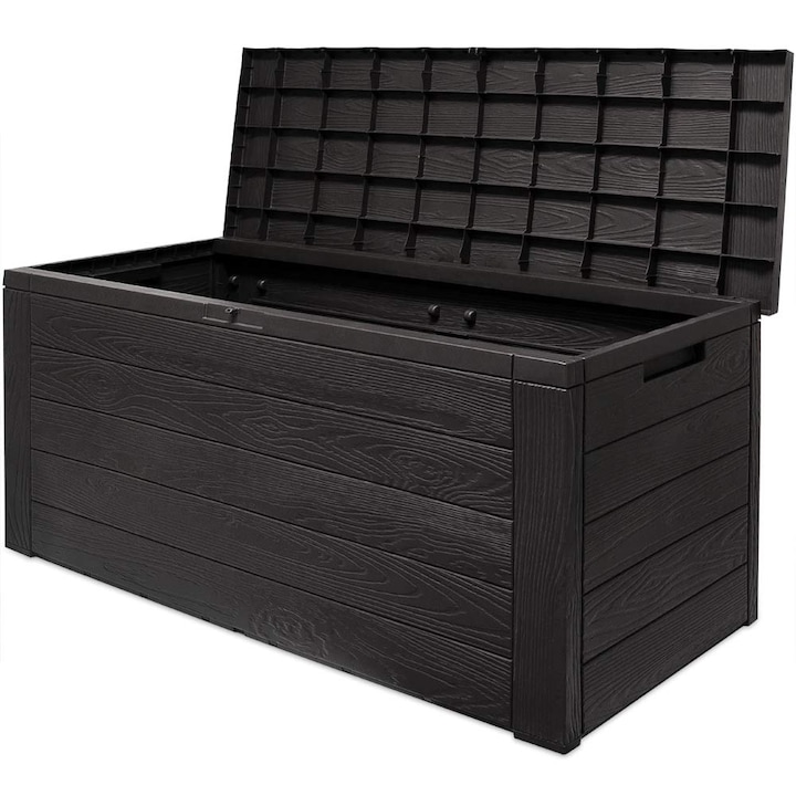Cutie de depozitare cu aspect de lemn, pentru gradina, terasa, 120x46 cm, Maro-Antracit, Ego-Deckel