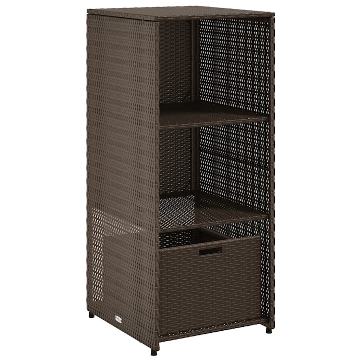 Dulap de gradina Zakito Europe, rattan PE, 2 polite si 1 sertar, maro, 50x55x115cm