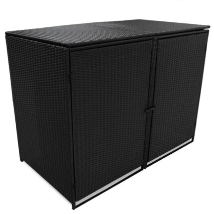 Magazie dubla pentru pubele, vidaXL, Poliratan, Negru, 148x80x111 cm