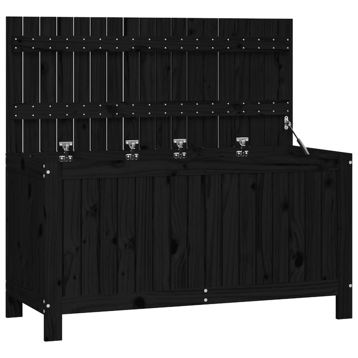 Cutie de depozitare gradina vidaXL, negru, 115x49x60 cm lemn masiv pin, 18.04 kg