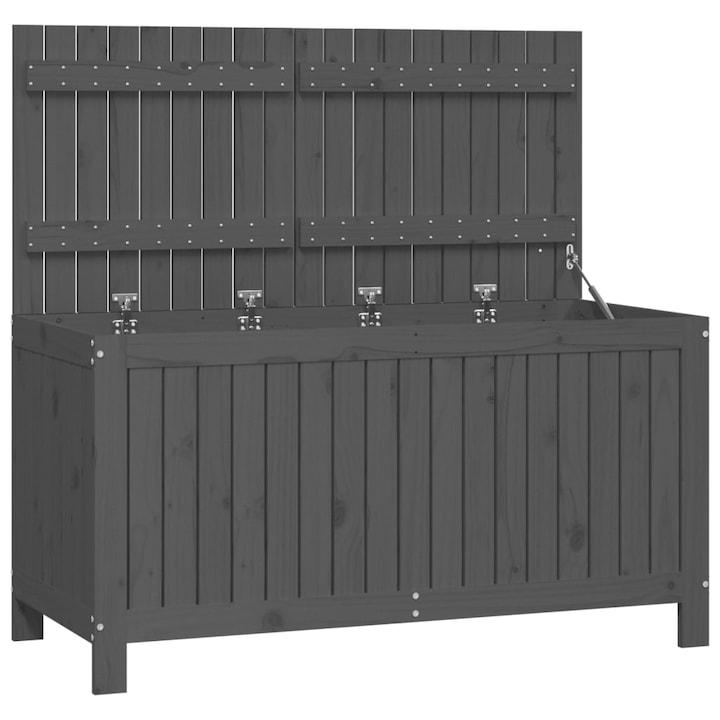 Cutie de depozitare gradina vidaXL, gri, 121x55x64 cm, lemn masiv pin, 23.84 kg