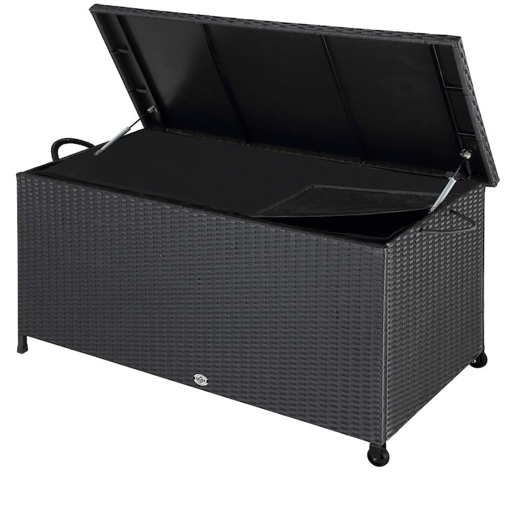 Cutie de depozitare cu manere si roti, Poliratan, 122x56 cm, Negru, Ego