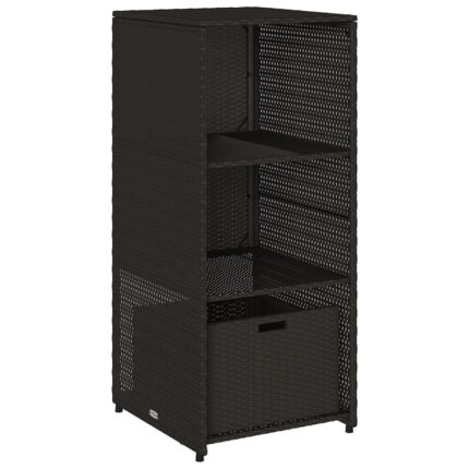 Dulap de gradina Zakito Europe, rattan PE, 2 polite si 1 sertar, negru, 50x55x115cm