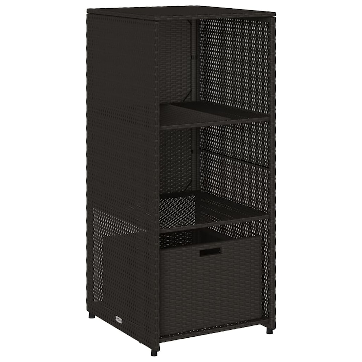 rattan PE Dulap de gradina Zakito Europe, rattan PE, 2 polite si 1 sertar, negru, 50x55x115cm