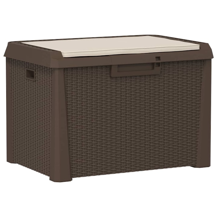 Cutie depozitare de gradina cu perna de sezut vidaXL, maro, 125 L, PP, 8.48 Kg