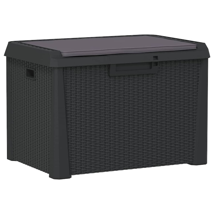 Cutie depozitare de gradina cu perna sezut vidaXL, antracit, 125 L, PP, 8.48 Kg