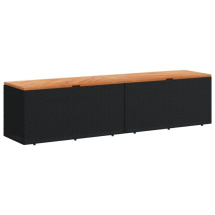 Lada depozitare gradina vidaXL, negru, 220x50x54cm, poliratan lemn acacia, 24 Kg