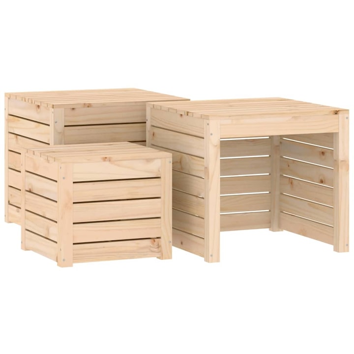 Set dulapuri si masuta depozitare gradina Zakito Europe, lemn de pin, natural, 38x38x34cm/50,5x50,5x46,5cm