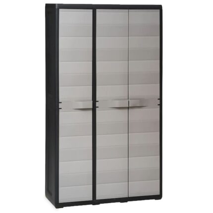 Dulap de gradina, Zakito Europe, Polipropilena, 3 usi, 4 rafturi reglabile, 97x38x171cm, Negru/Gri