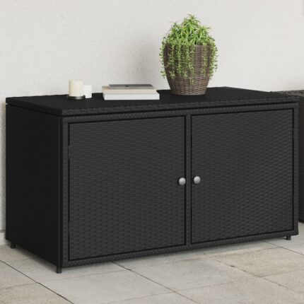 Dulap de depozitare, vidaXL, Ratan, 110 x 55 x 60.5 cm, Negru