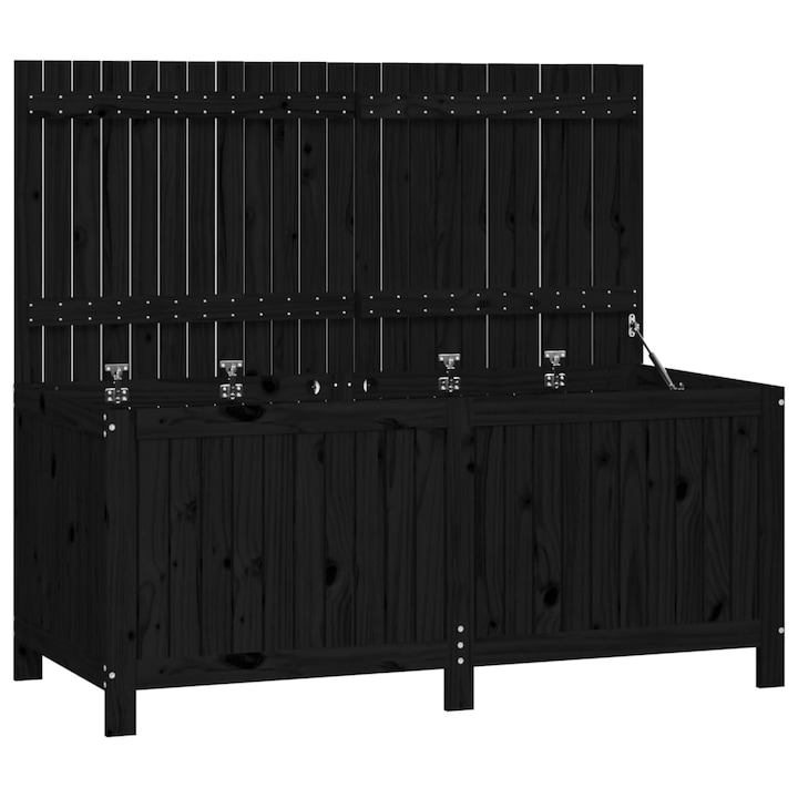 Cutie de depozitare gradina vidaXL, negru, 147x68x64 cm lemn masiv pin, 30.45 kg