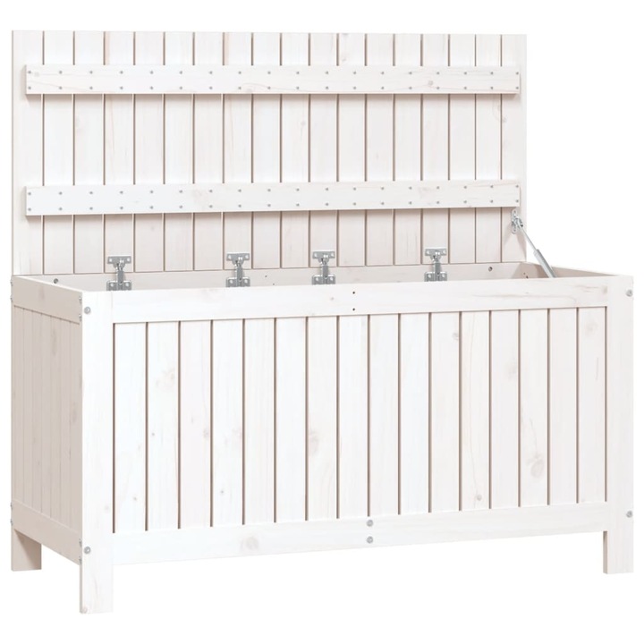 Cutie de depozitare gradina vidaXL, alb, 115x49x60 cm, lemn masiv pin, 18.04 kg