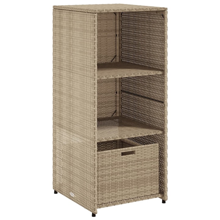 Dulap de gradina Zakito Europe, rattan PE, 2 polite si 1 sertar, bej, 50x55x115cm