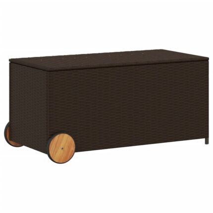 Lada depozitare de gradina cu roti vidaXL, maro, 190 L, poliratan, 7.6 Kg