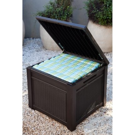 Lada multifunctionala depozitare Keter Cube 208L, 72,2 x 71 x 59 cm, plastic aspect ratan, maro
