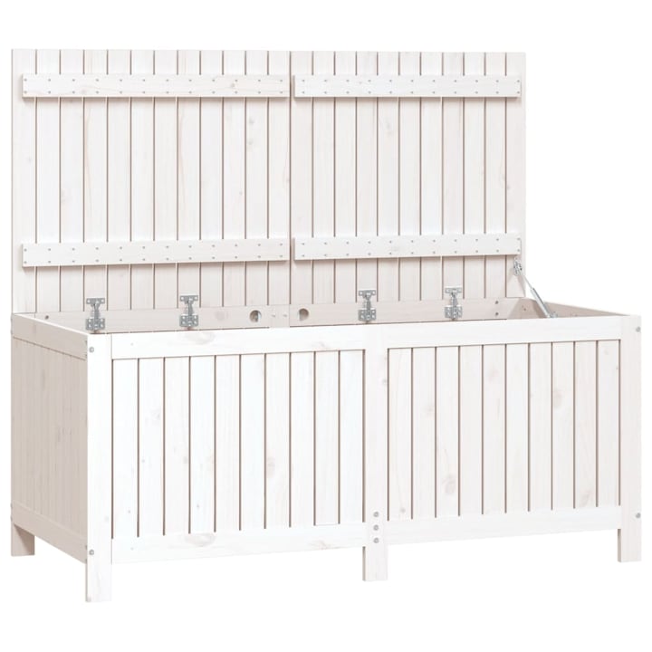 Lada de gradina Zakito Europe, lemn de pin, capac cu lift, alb, 147x68x64 cm