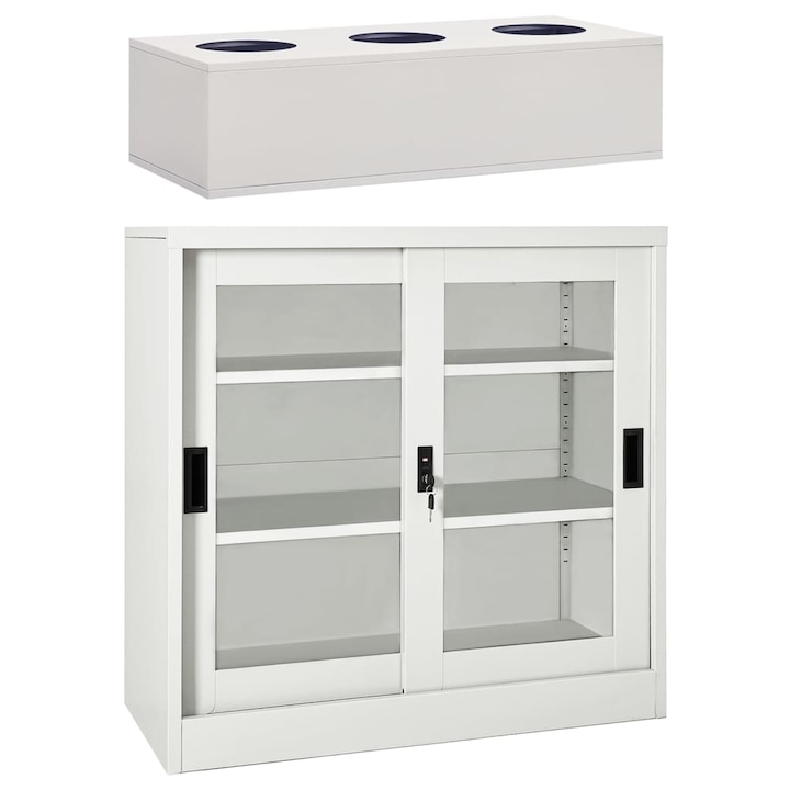 Dulap cu usi glisante si jardiniere, Zakito Europe, otel, 90x40x113cm, gri deschis