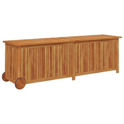 Lada depozitare gradina, VidaXL, Cu roti, Lemn, 150x50x58 cm, Maro