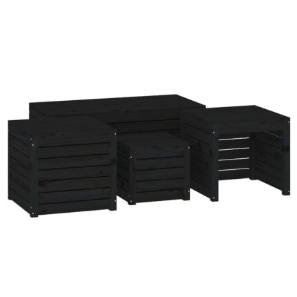 Set cutii de gradina, 4 piese, negru, lemn masiv de pin 3154670
