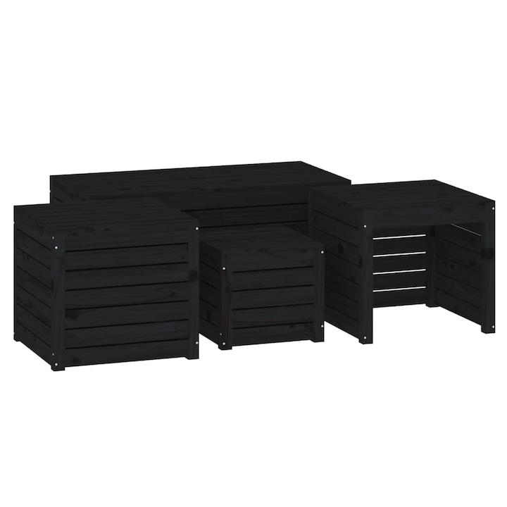Set cutii de gradina, 4 piese, negru, lemn masiv de pin 3154670