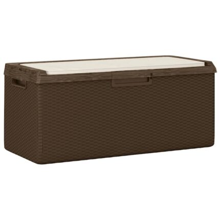 Cutie depozitare de gradina cu perna de sezut vidaXL, maro, 350 L, PP, 10.3 Kg