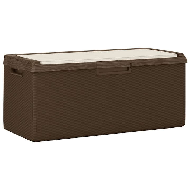 Cutie depozitare de gradina cu perna de sezut vidaXL, maro, 350 L, PP, 10.3 Kg
