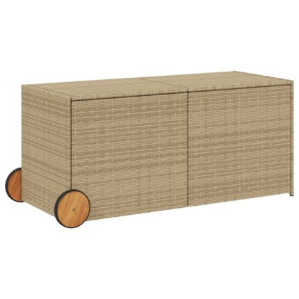 Lada depozitare de gradina cu roti vidaXL, bej mix, 283 L, poliratan, 10.2 Kg