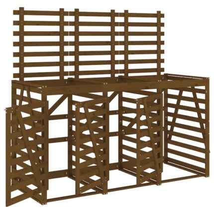 Adapost triplu pentru tomberoane, Zakito Europe, Lemn masiv, 240 x 91.5 x 128.5 cm, Maro