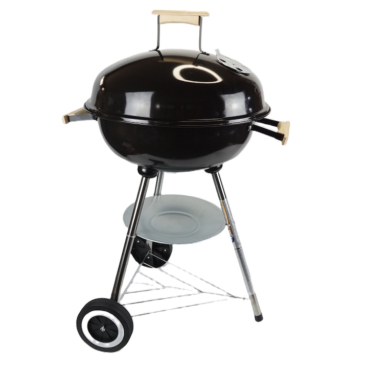 ventilatie reglabila Gratar rotund cu trei picioare CountrySide 85 x 47.5 cm, 2 roti, ventilatie reglabila, Negru
