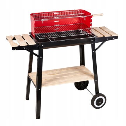 Gratar metalic pe carbuni, tava cromata, cu spita pentru rotisor, 93x84x42cm