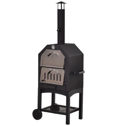 Gratar si Cuptor pentru pizza, Outsunny, Termometru, 50 x 36 x 160 cm, Inox, Negru