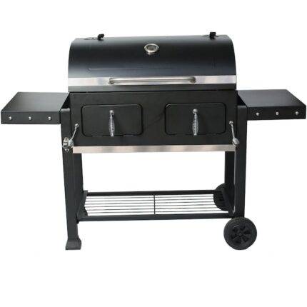 Gratar carbune Grillchef Wagon XXL,155x111x66cm, suprafata de gatit 79,5x41,8 cm din 3 parti fonta, negru