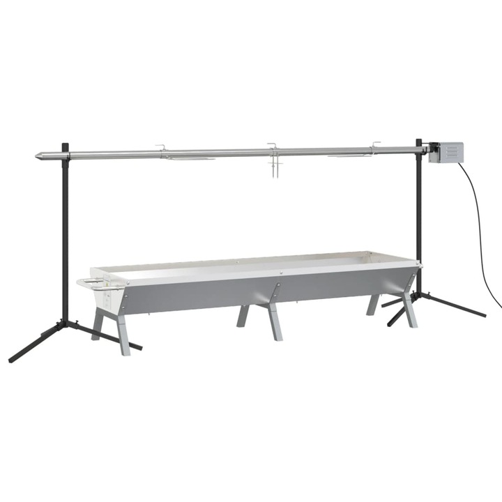Set gratar cu tava/protap, VidaXL, Inox, 207x45x83 cm, Argintiu