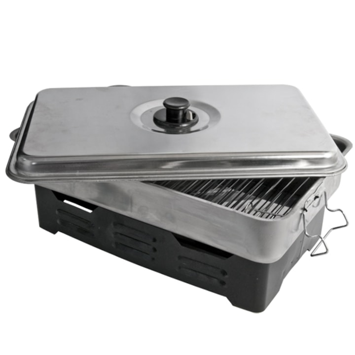Afumatoare portabila pentru carne, EnergoTeam, Aluminiu, 2 arzatoare, 40x24x10 cm