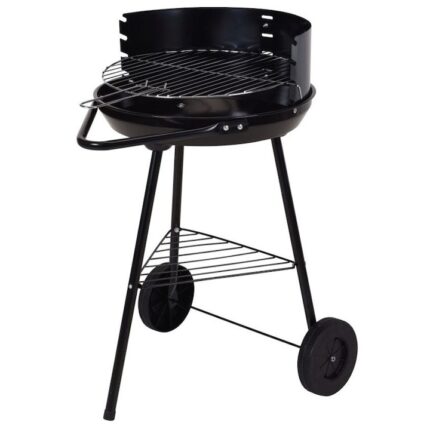 Gratar rotund cu carbuni, Koopman, Reglabil pe inaltime, Roti, Suport, Negru