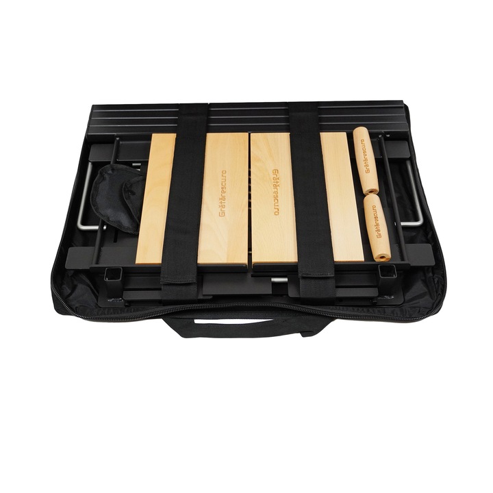 Set Complet de Gratar, Portabil, Premium, pentru Gradina, Camping sau Picnic, Cuva 4mm, Grill 8mm, cu Accesorii Incluse, Kit Gratarescu 45x45cm