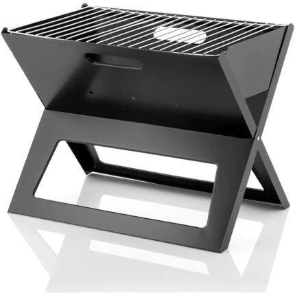 Gratar pentru mici, portabil, pliabil, din otel, cu maner, negru, 45x36x30 cm