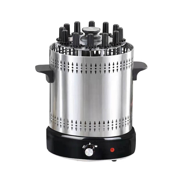 Gratar vertical Timeless Tools cu 12 buc frigarui inox rotative la 360°, 1200 W