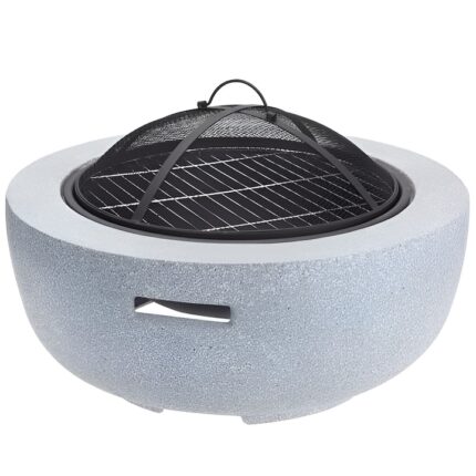 Semineu exterior/terasa/gradina, cu gratar si capac, d 60 cm, gri/negru, mgo/metal