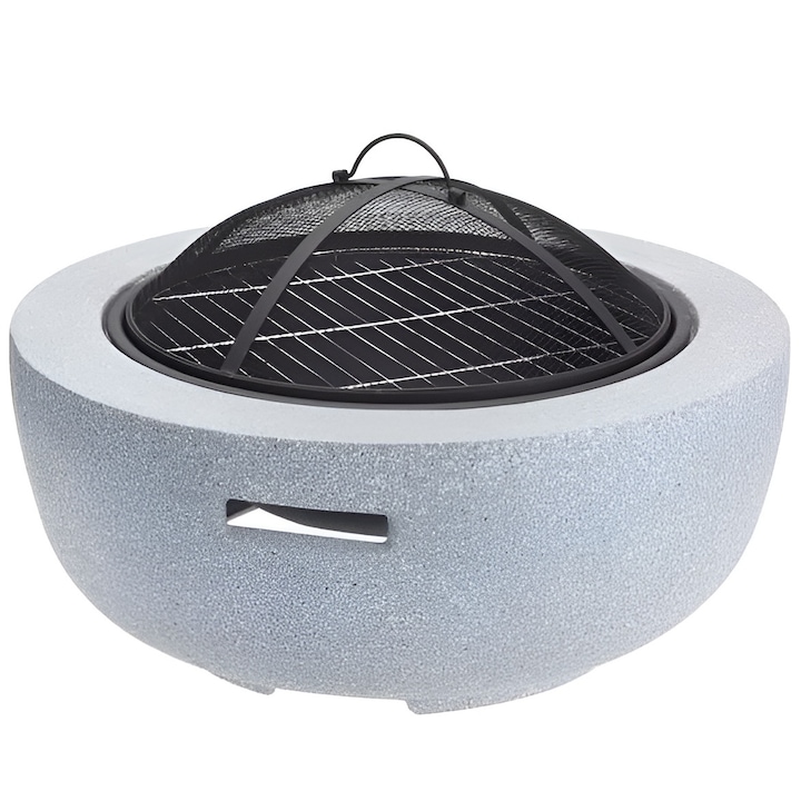 Semineu exterior/terasa/gradina, cu gratar si capac, d 60 cm, gri/negru, mgo/metal